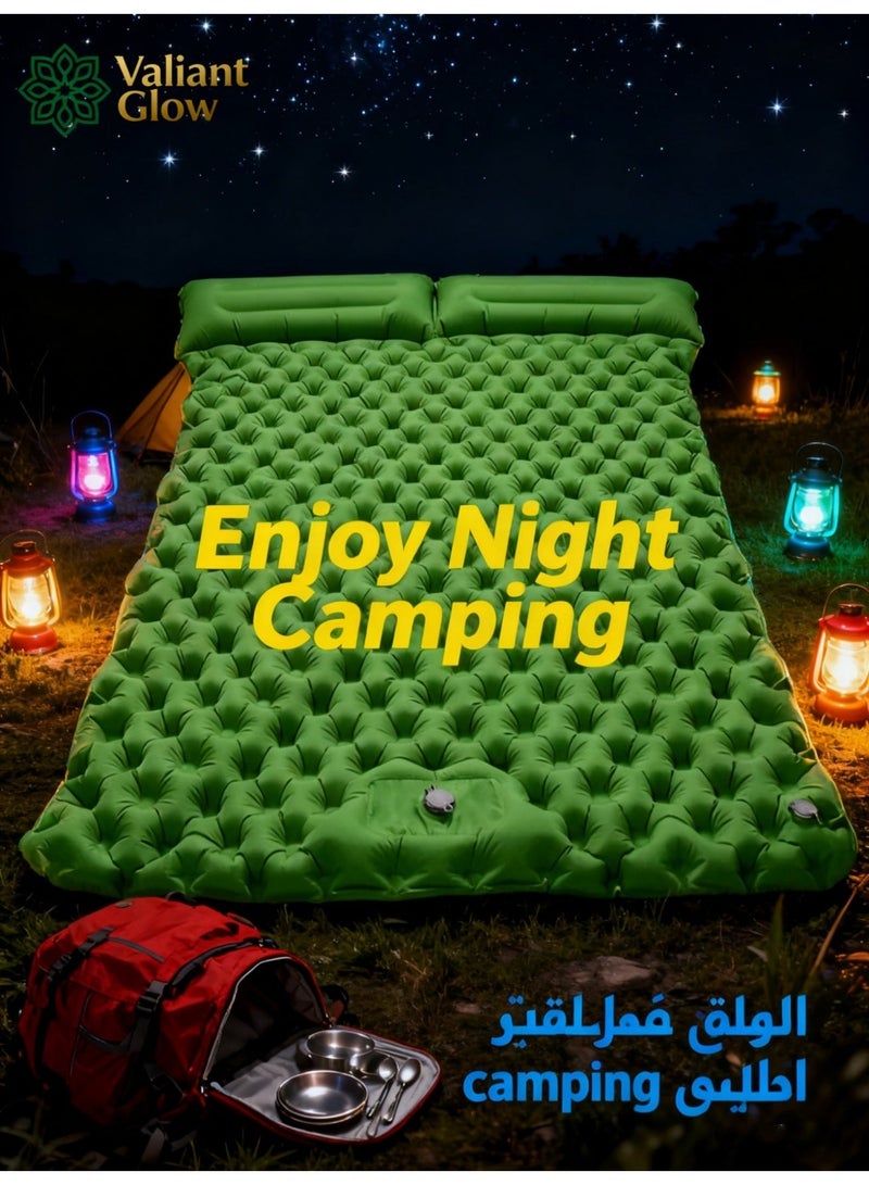 Valiant Glow Emergency Portable Lightweight Sleeping Mat|Double camping sleeping mat | Ultralight camping mat | With pillow | Built-in foot pump | Inflatable sleeping mat |camping bed、camping mattress、camping mat、sleeping pad| Lightweight and portable | Suitable for camping | Backpacking | Hiking | Tent camping. - Image 3